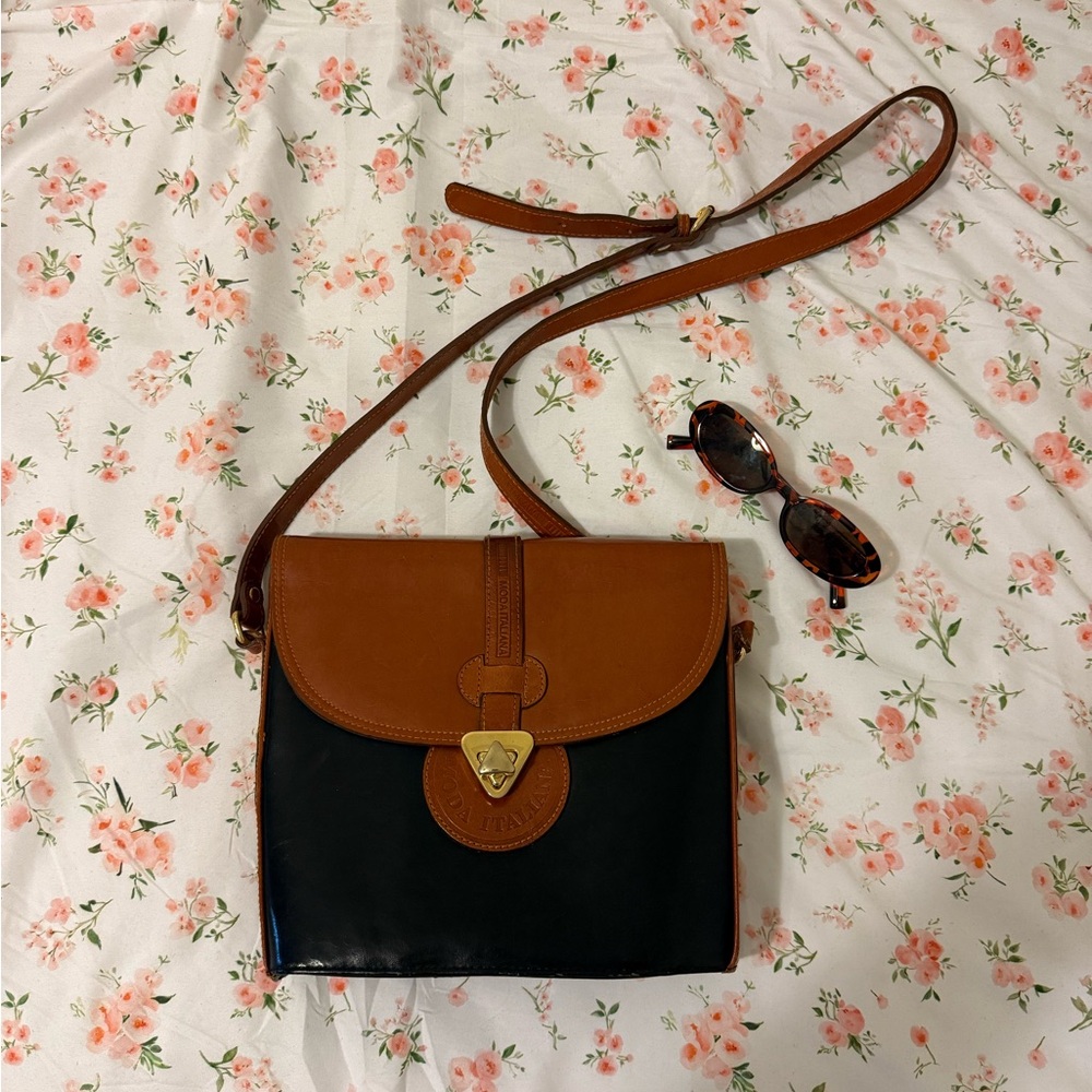Brown and Black Leather Crossbody Bag